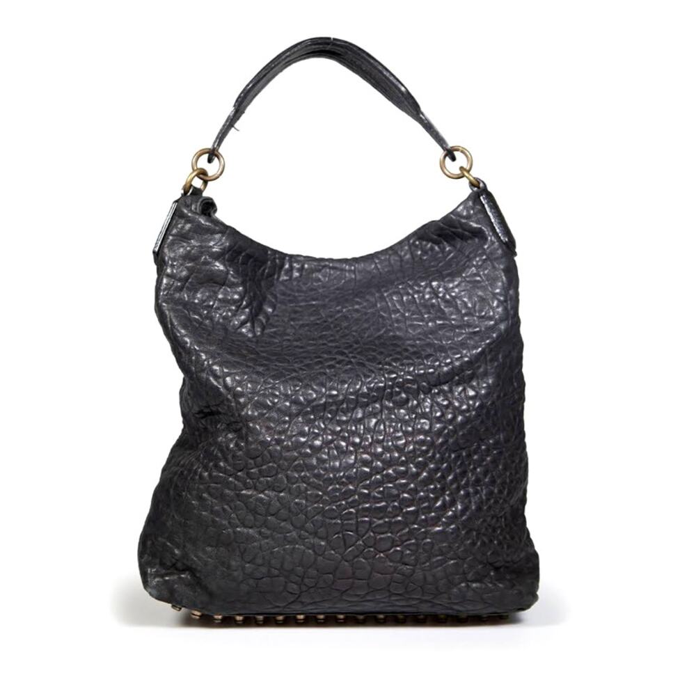 ALEXANDER WANG Black Pebbled Lambskin Studded Dumbo Darcy Hobo Handbag Purse